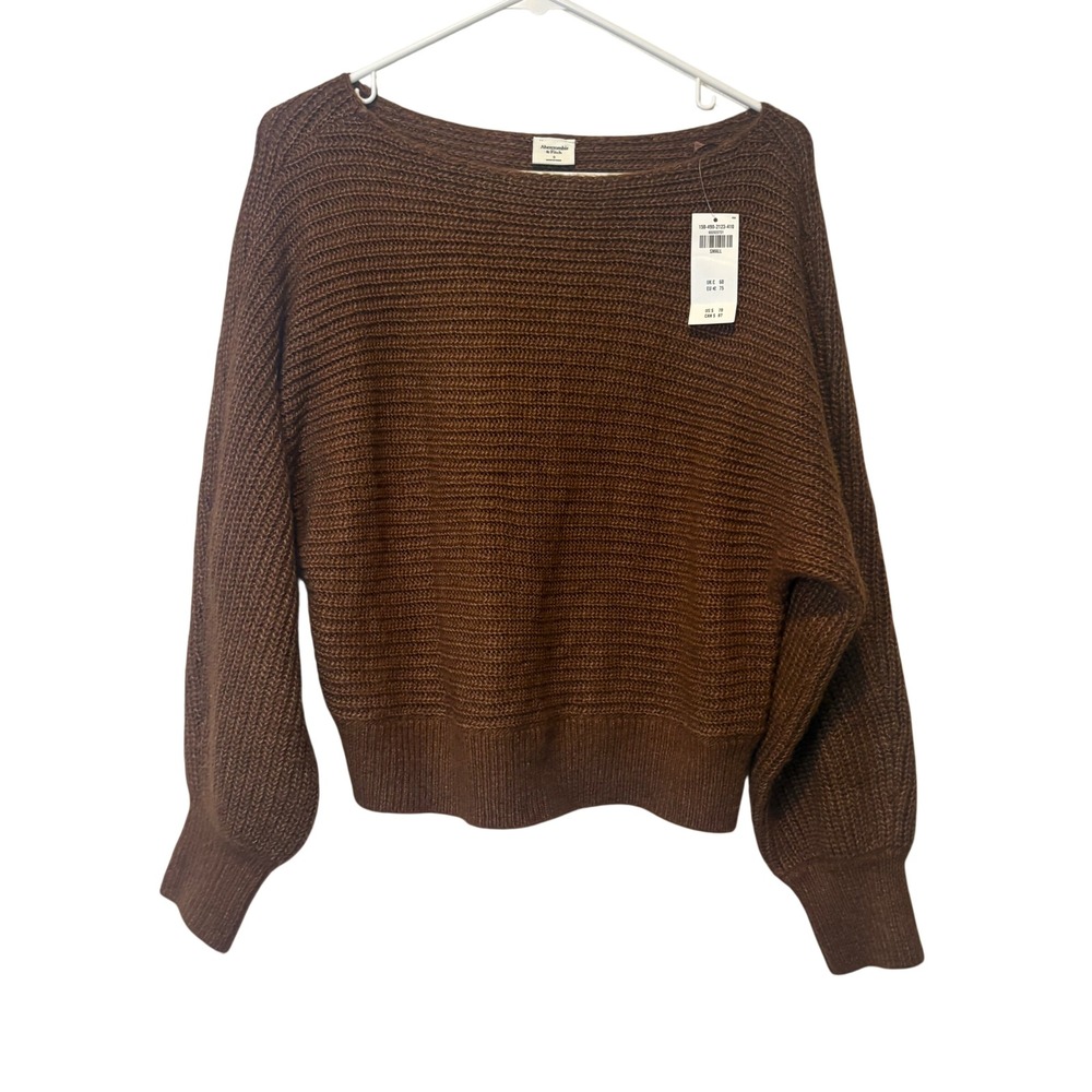 Abercrombie & Fitch Sweater Women S Brown Ribbed Boat Neck Dolman Sleeve NEW
